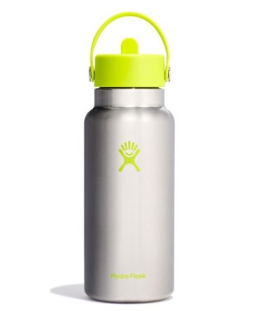 32 oz Wide Mouth with Flex Straw Cap - Stainless Lime