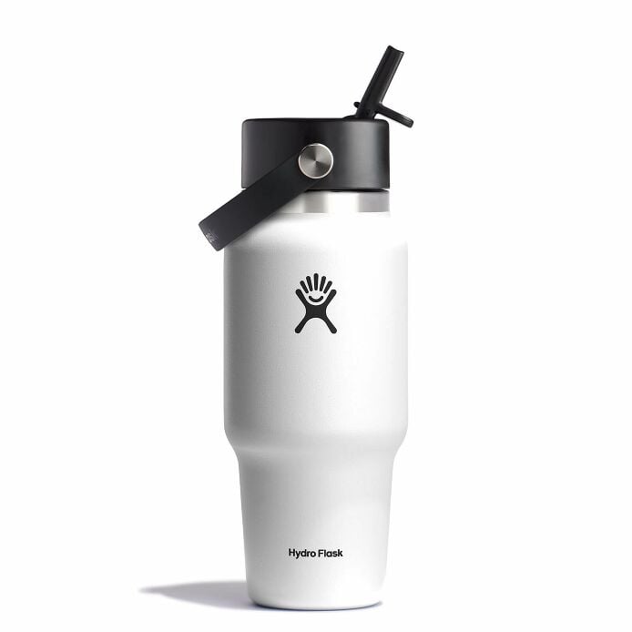 24 oz Wide Mouth Travel Bottle with Flex Straw Cap - White